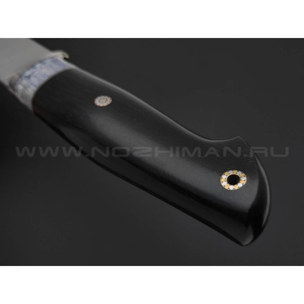 Кузница Ковчег нож Скаут сталь M398, рукоять Black wood, карельская береза, клык моржа, мельхиор