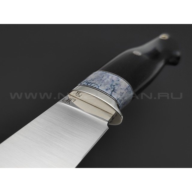Кузница Ковчег нож Скаут сталь M398, рукоять Black wood, карельская береза, клык моржа, мельхиор