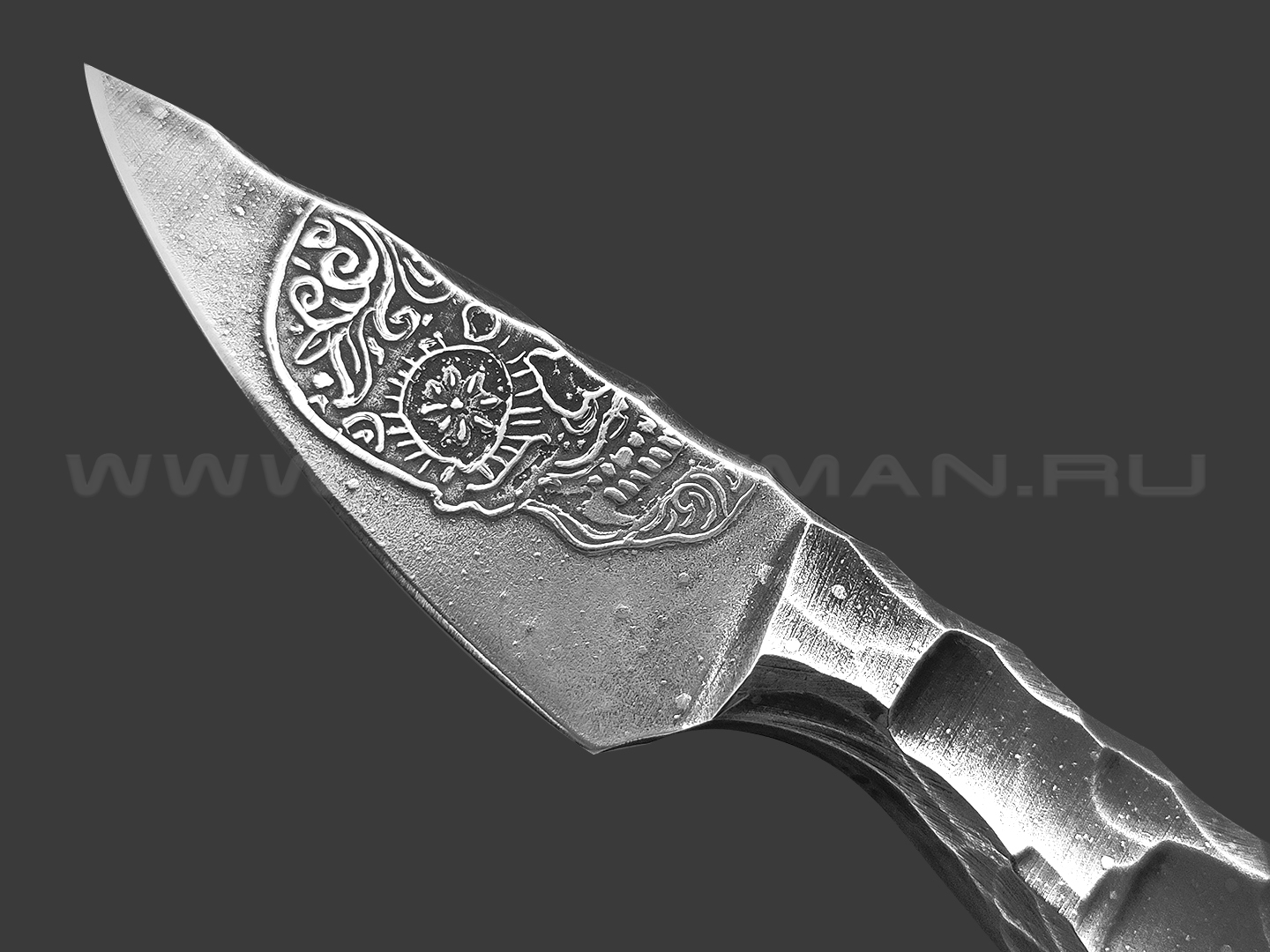 Волчий Век скелетный нож Мини МасичЬка сталь D2 WA травление, рукоять сталь 9.6 мм