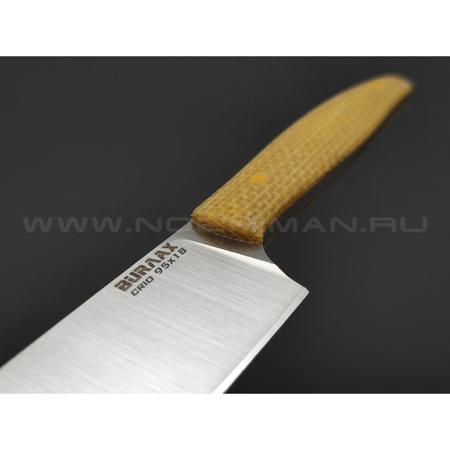 Burlax кухонный нож Utility сталь 95Х18 Cryo, рукоять Micarta jute yellow, pin yellow