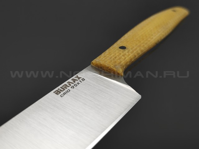 Burlax кухонный нож Utility сталь 95Х18 Cryo, рукоять Micarta jute yellow, pin black