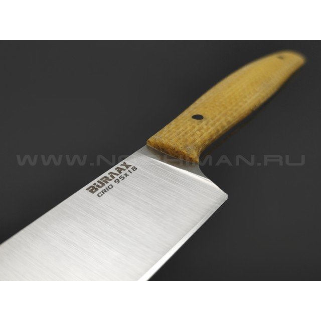 Burlax кухонный нож Utility сталь 95Х18 Cryo, рукоять Micarta jute yellow, pin black