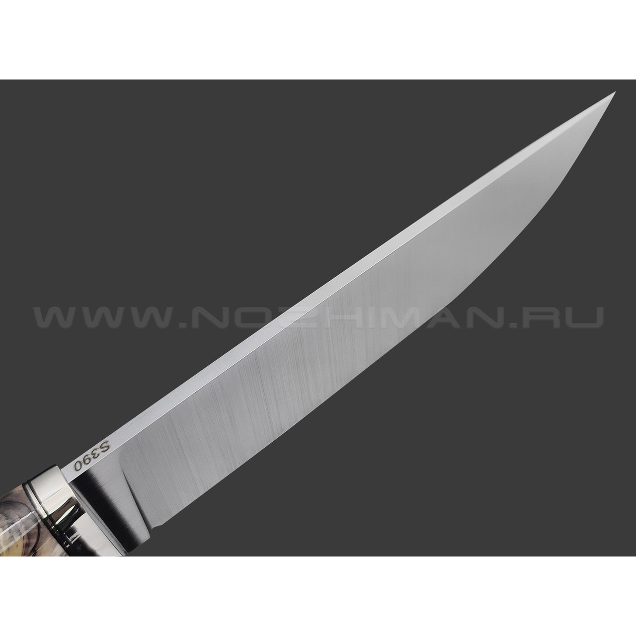 Кузница Ковчег нож Скаут сталь S390, рукоять Кап клена, зуб мамонта, мельхиор