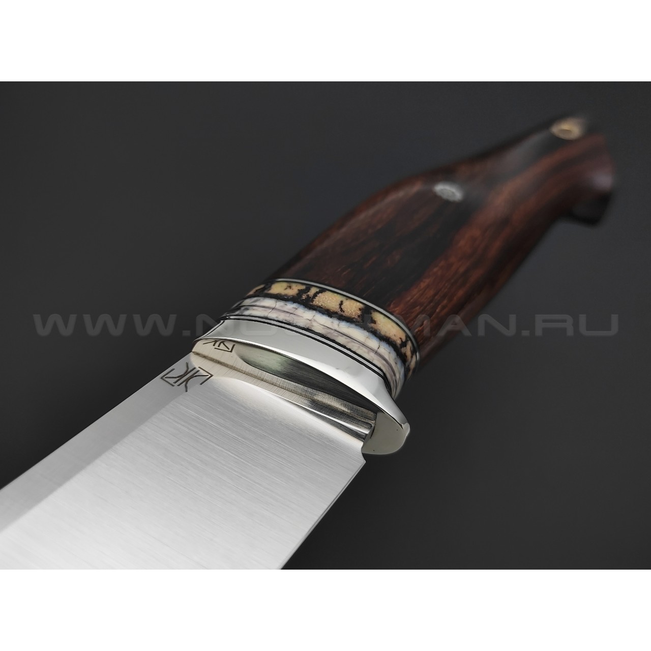 Кузница Ковчег нож Варяг сталь M398, рукоять Айронвуд, зуб мамонта, мельхиор