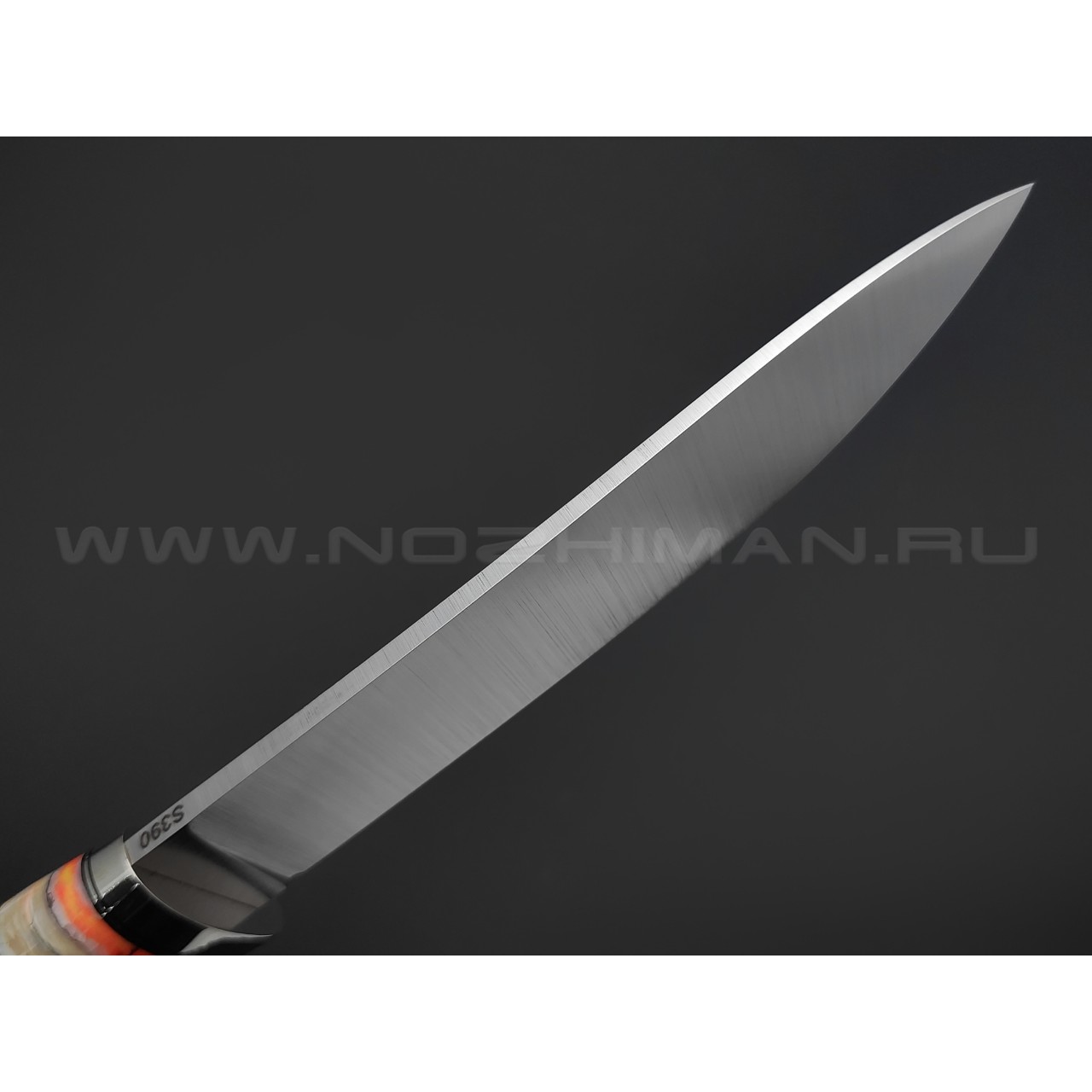 Кузница Ковчег нож Таежный сталь S390, рукоять Айронвуд, зуб мамонта, мельхиор