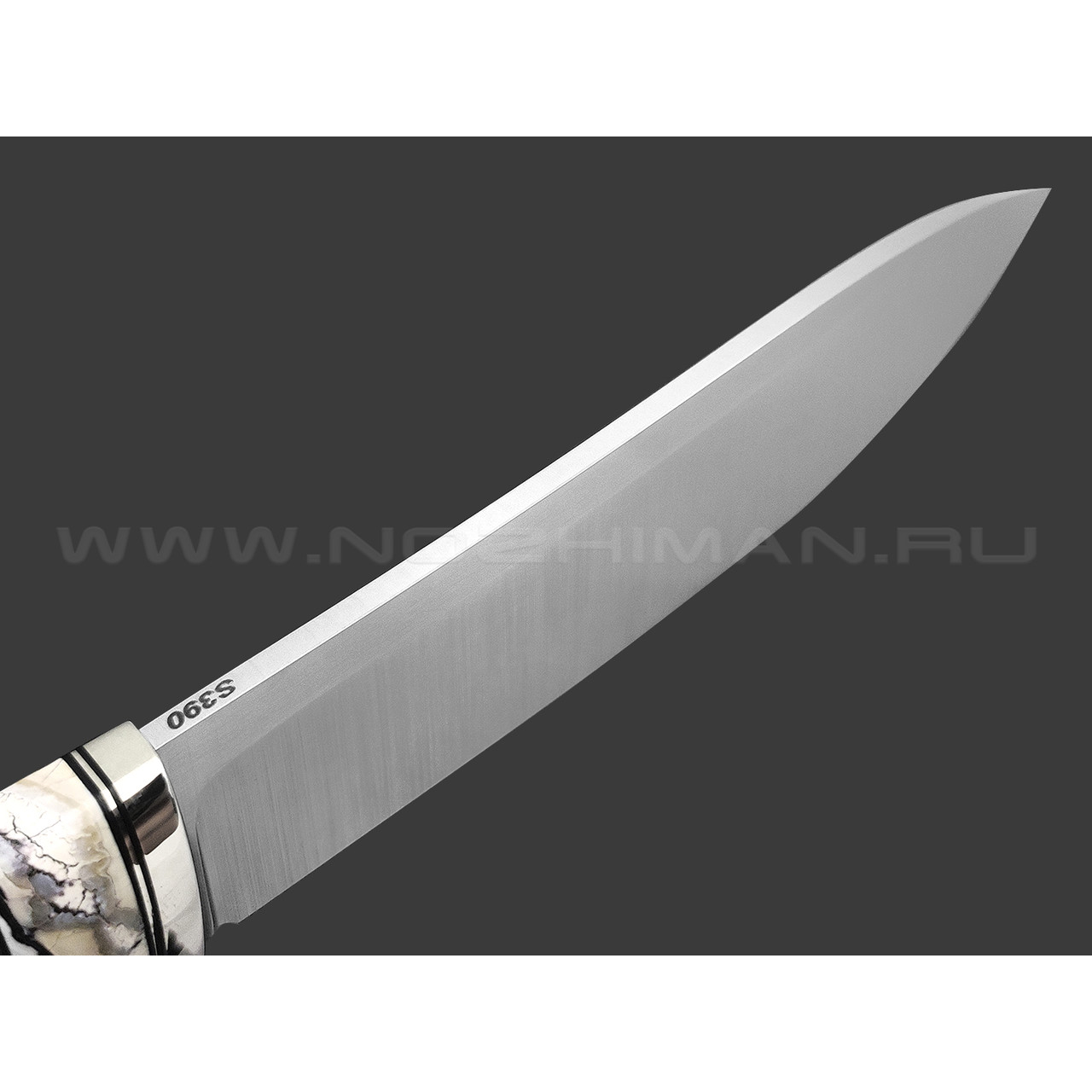 Кузница Ковчег нож Варяг сталь S390, рукоять Айронвуд, зуб мамонта, мельхиор
