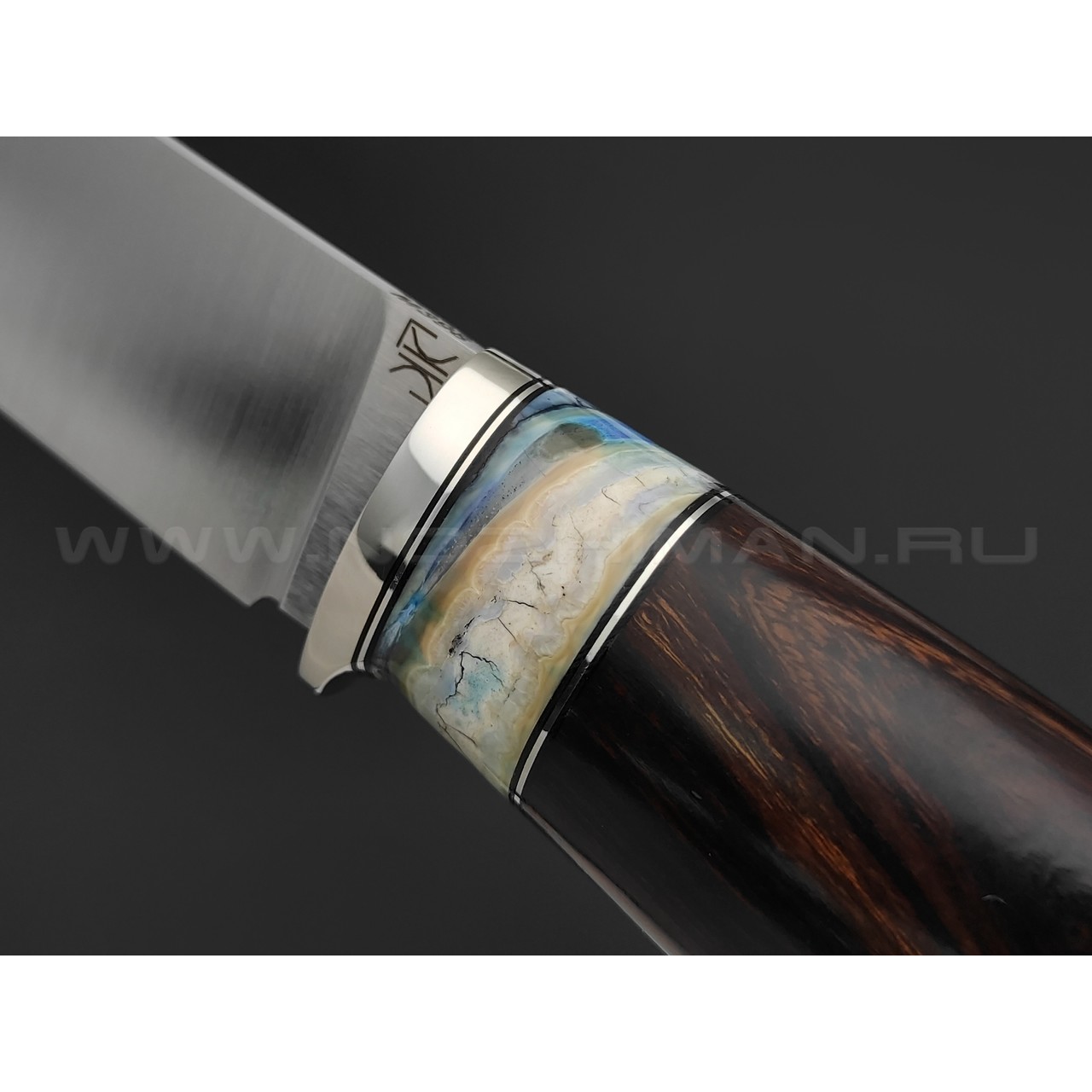 Кузница Ковчег нож Таежный сталь M398, рукоять Айронвуд, зуб мамонта, мельхиор