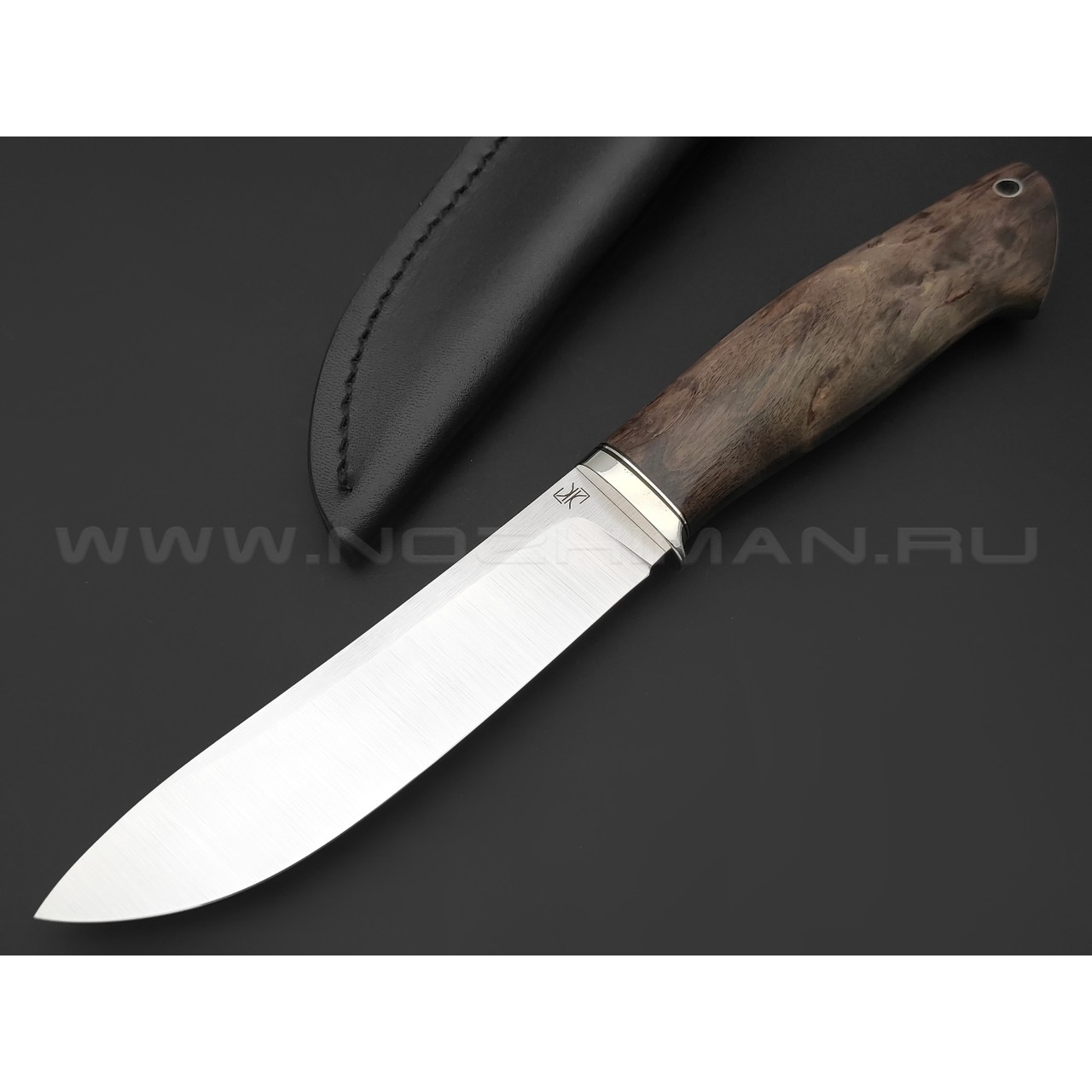 Кузница Ковчег нож Таежный сталь Elmax, рукоять Карельская береза, мельхиор