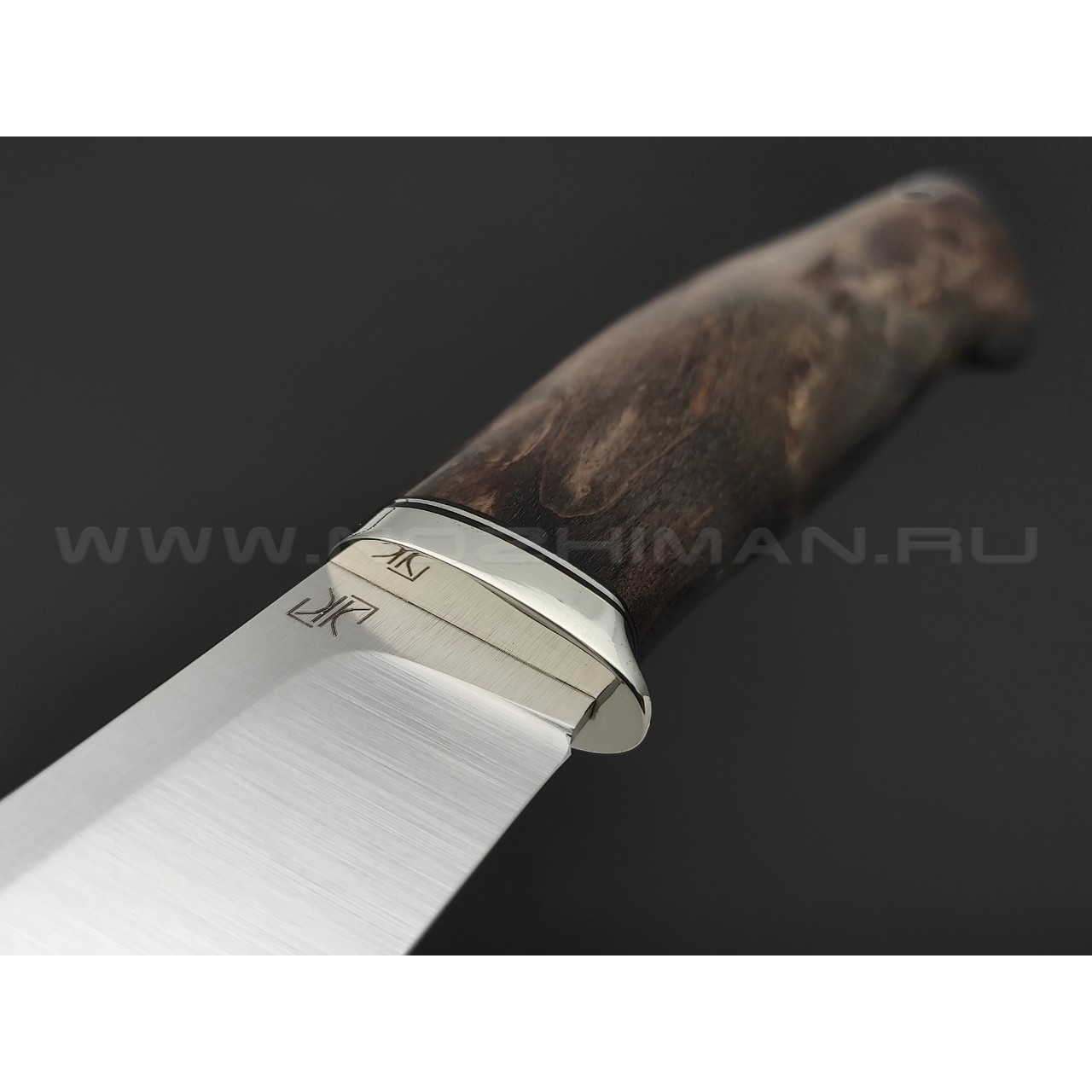 Кузница Ковчег нож Таежный сталь Elmax, рукоять Карельская береза, мельхиор