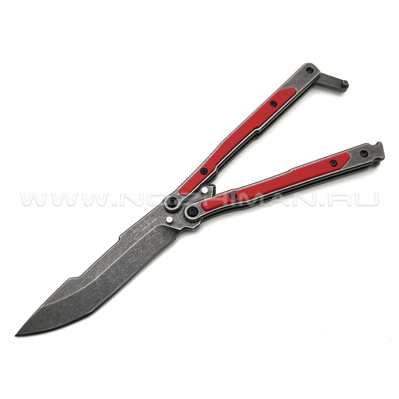 Mr.Blade балисонг Madcap сталь Aus-8 блэквош, рукоять G10 red