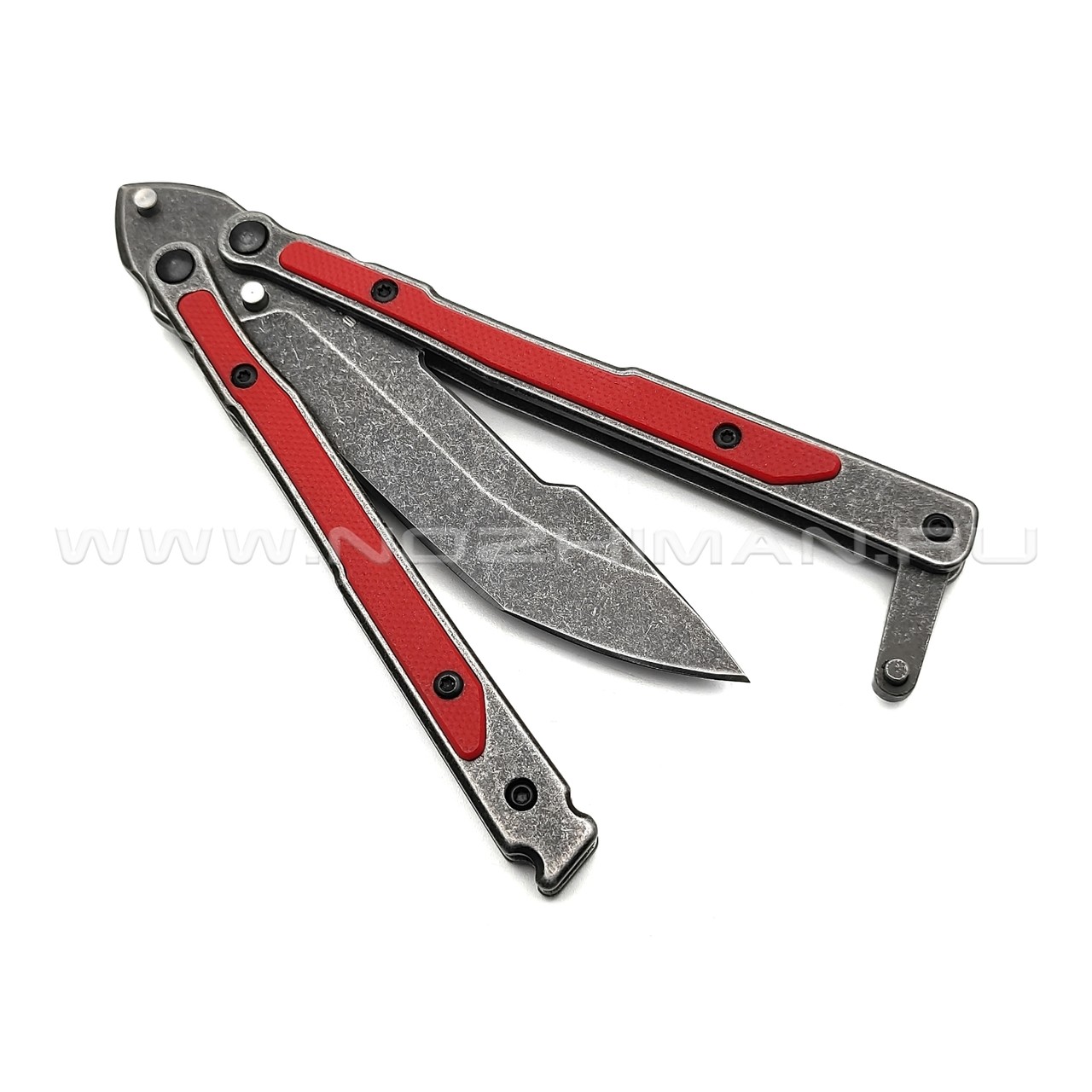 Mr.Blade балисонг Madcap сталь Aus-8 блэквош, рукоять G10 red