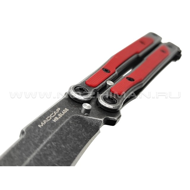 Mr.Blade балисонг Madcap сталь Aus-8 блэквош, рукоять G10 red