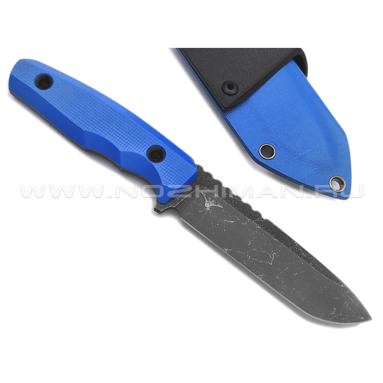Нож с Котом Тик-Так 2 сталь X105, рукоять G10 blue, kydex blue