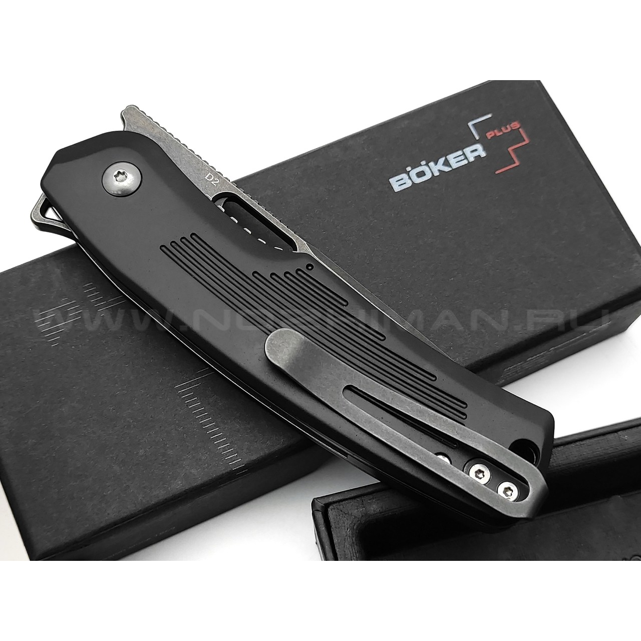 Нож Boker Plus Nahal 01BO628 сталь D2 блэквош, рукоять Aluminum 6061-T6