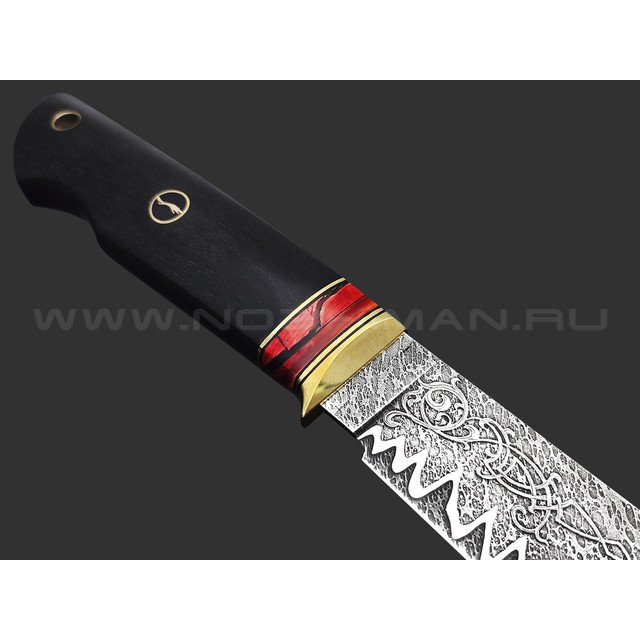 Волчий Век нож Слон Custom сталь CPM S125V WA травление, рукоять Black wood, зуб мамонта, латунь