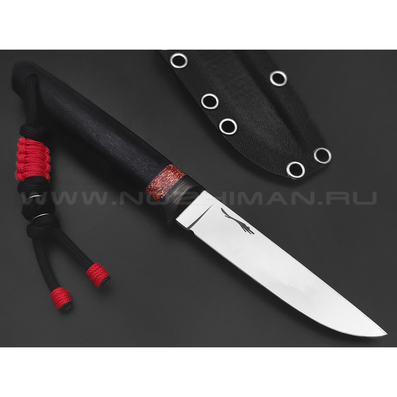 Волчий Век нож Слоненок Custom сталь CPM S125V WA satin, рукоять Black wood, позвонок кита, carbon fiber