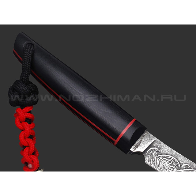 Волчий Век нож Сакура Custom сталь Niolox WA травление, рукоять G10 black & red