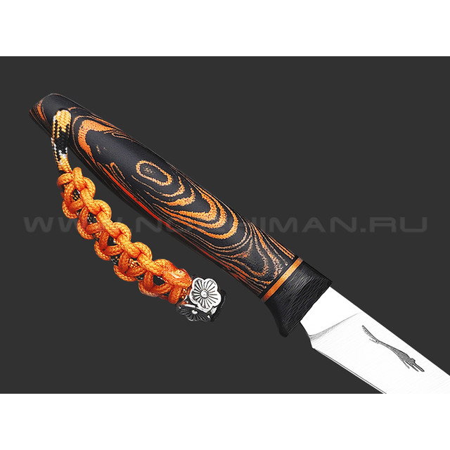 Волчий Век нож Сечень сталь M398 WA satin, рукоять Micarta chaotic black & orange