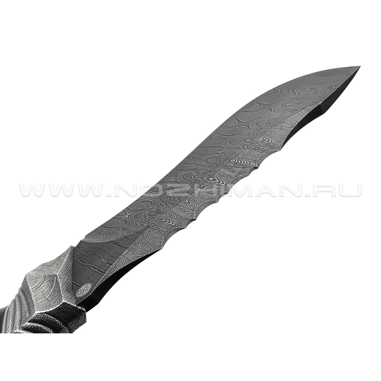 Эхо нож Носорог-1 сталь Дамаск, рукоять Черное дерево, бронза, серебро