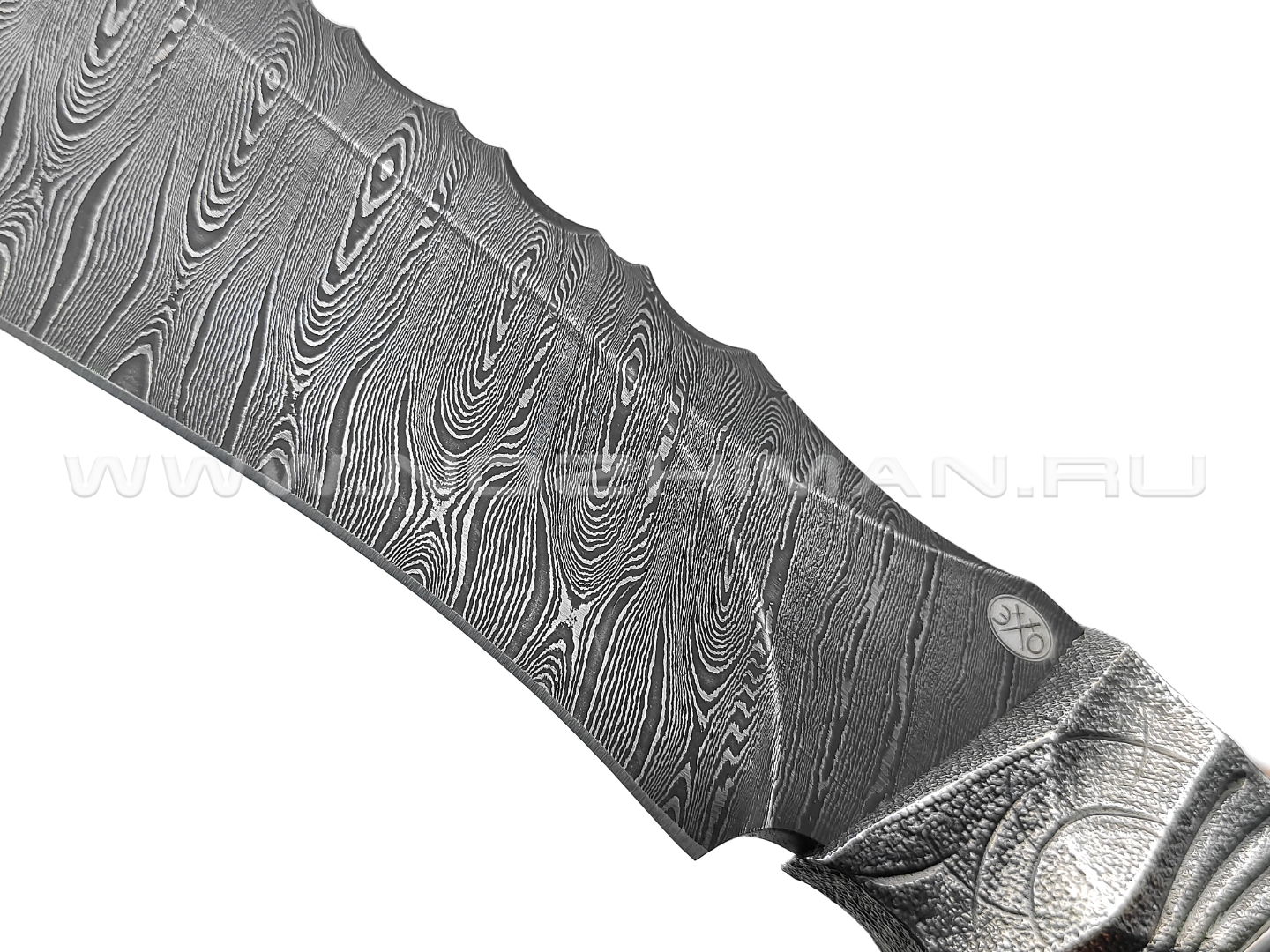 Эхо нож Носорог-1 сталь Дамаск, рукоять Черное дерево, бронза, серебро