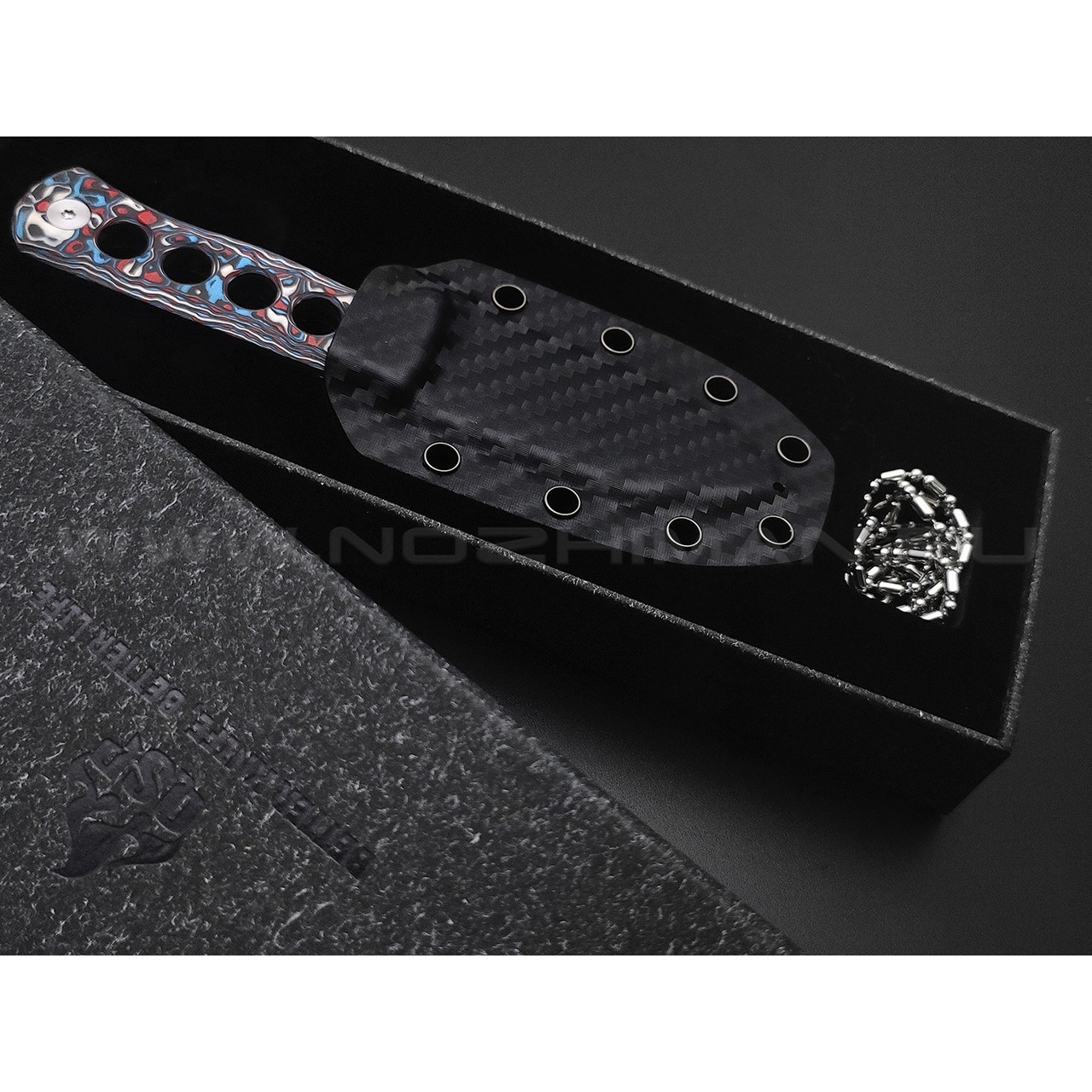 Нож QSP Canary Neck Knife QS141-H сталь Brass Copper Damascus, рукоять Carbon fiber Colorful