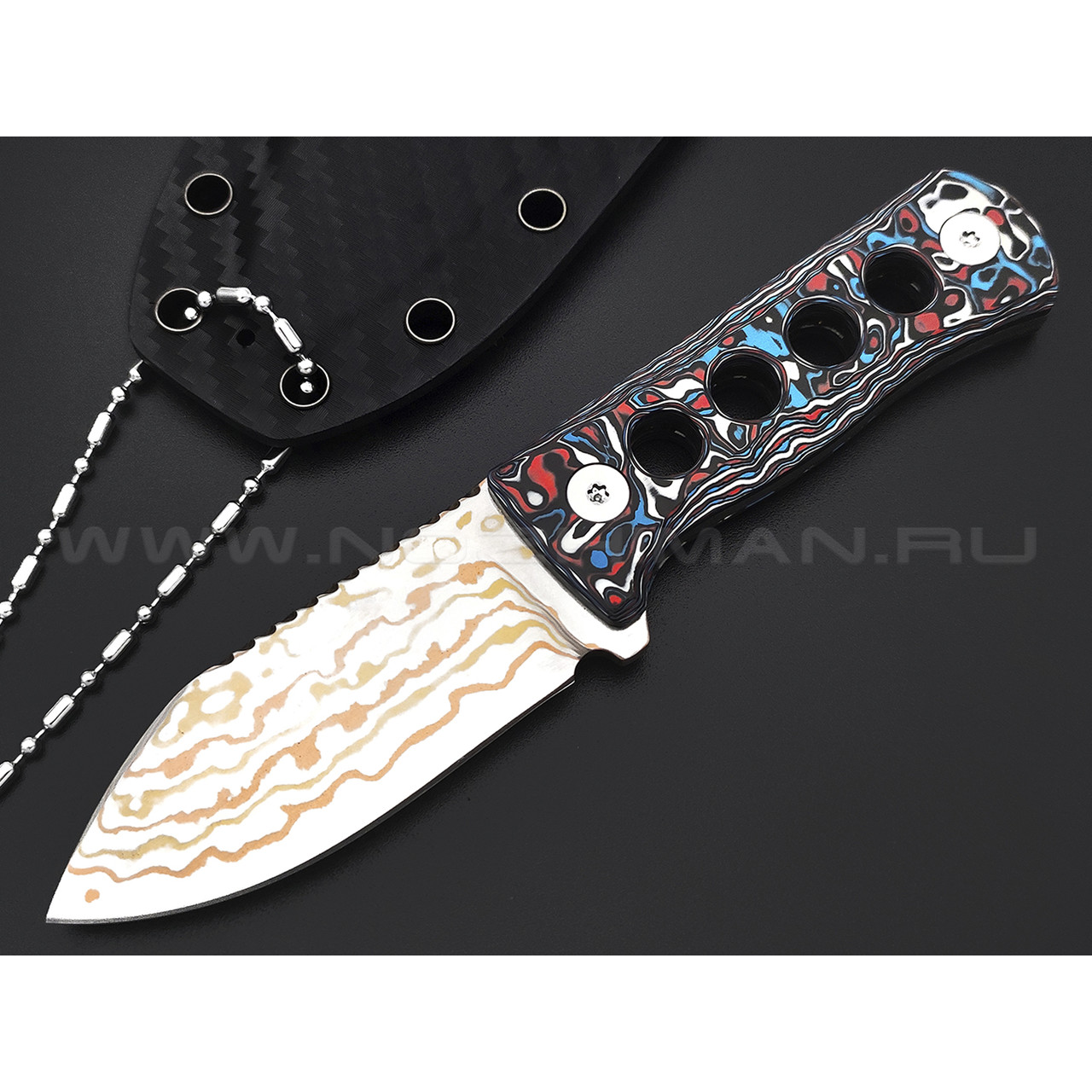 Нож QSP Canary Neck Knife QS141-H сталь Brass Copper Damascus, рукоять Carbon fiber Colorful