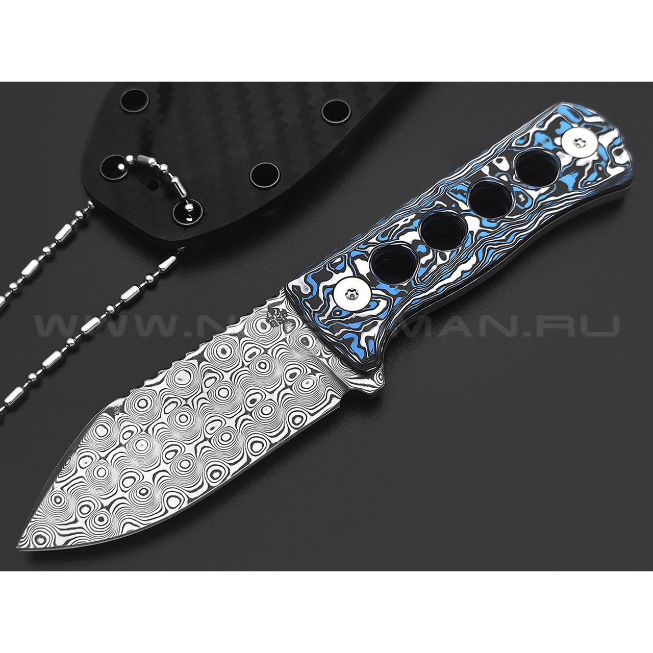 Нож QSP Canary Neck Knife QS141-I сталь Damascus, рукоять Carbon fiber Colorful