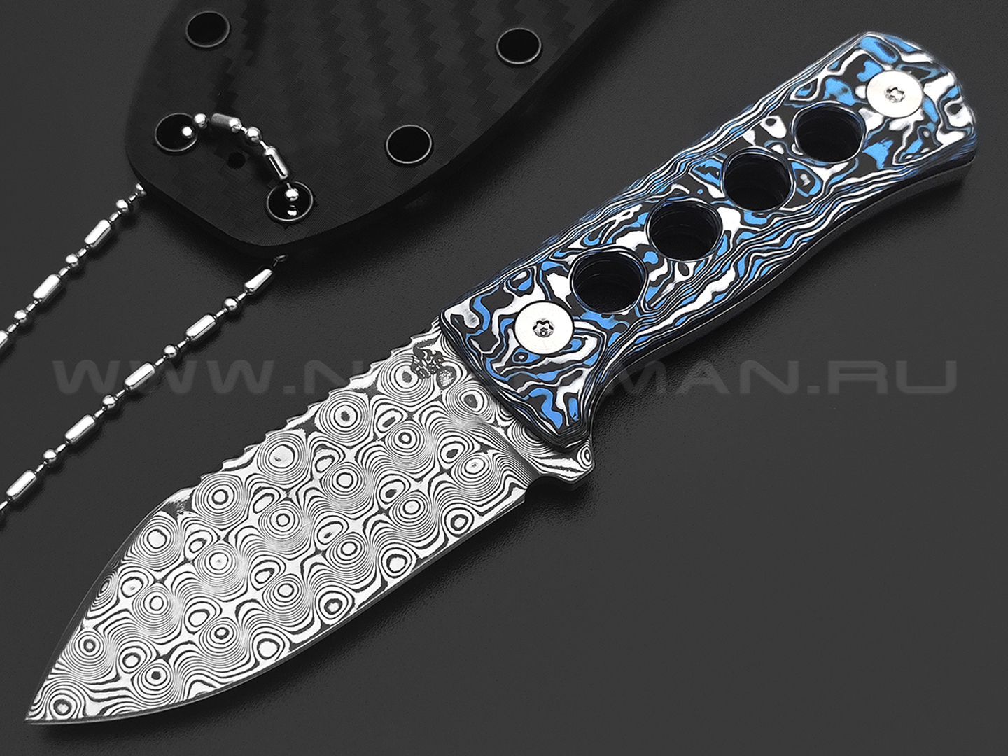 Нож QSP Canary Neck Knife QS141-I сталь Damascus, рукоять Carbon fiber Colorful