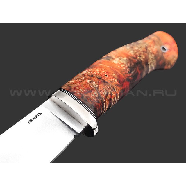 Кметь нож Клык сталь Bohler K390 хром, рукоять Кап клена, мельхиор