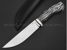 Кметь нож Клык сталь Bohler M398, рукоять Micarta chaotic black & white, мельхиор