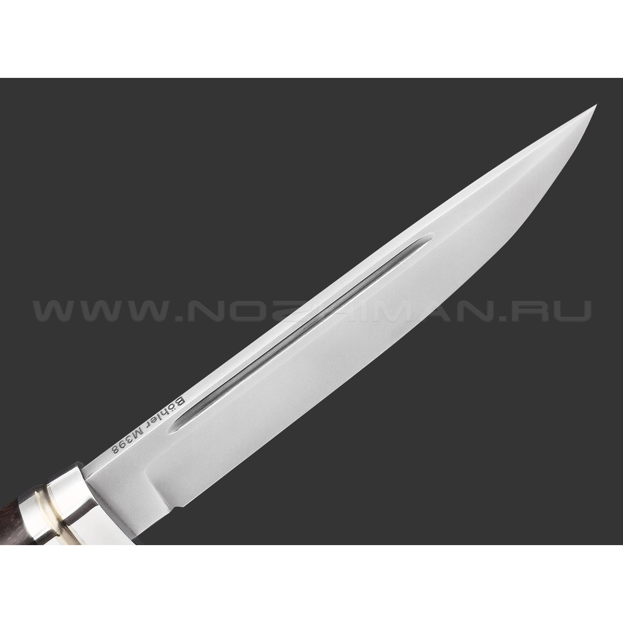 Кметь нож Разведка-2 сталь Bohler M398, рукоять Айронвуд, мельхиор