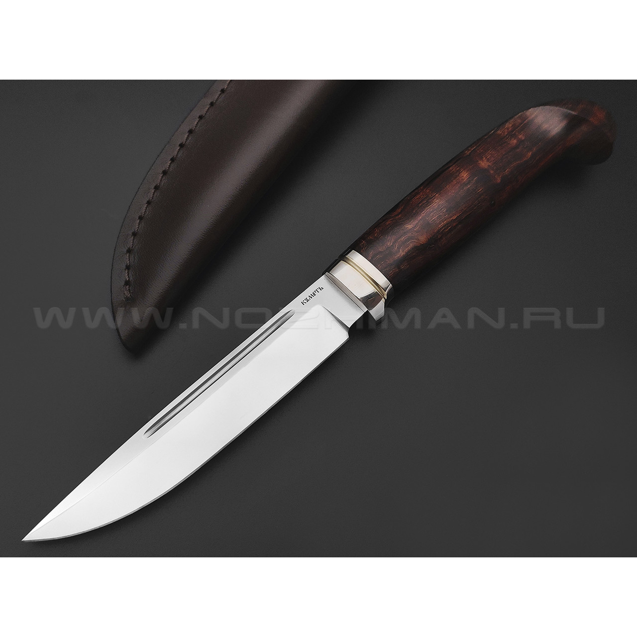 Кметь нож Разведка-2 сталь Bohler M398, рукоять Айронвуд, мельхиор