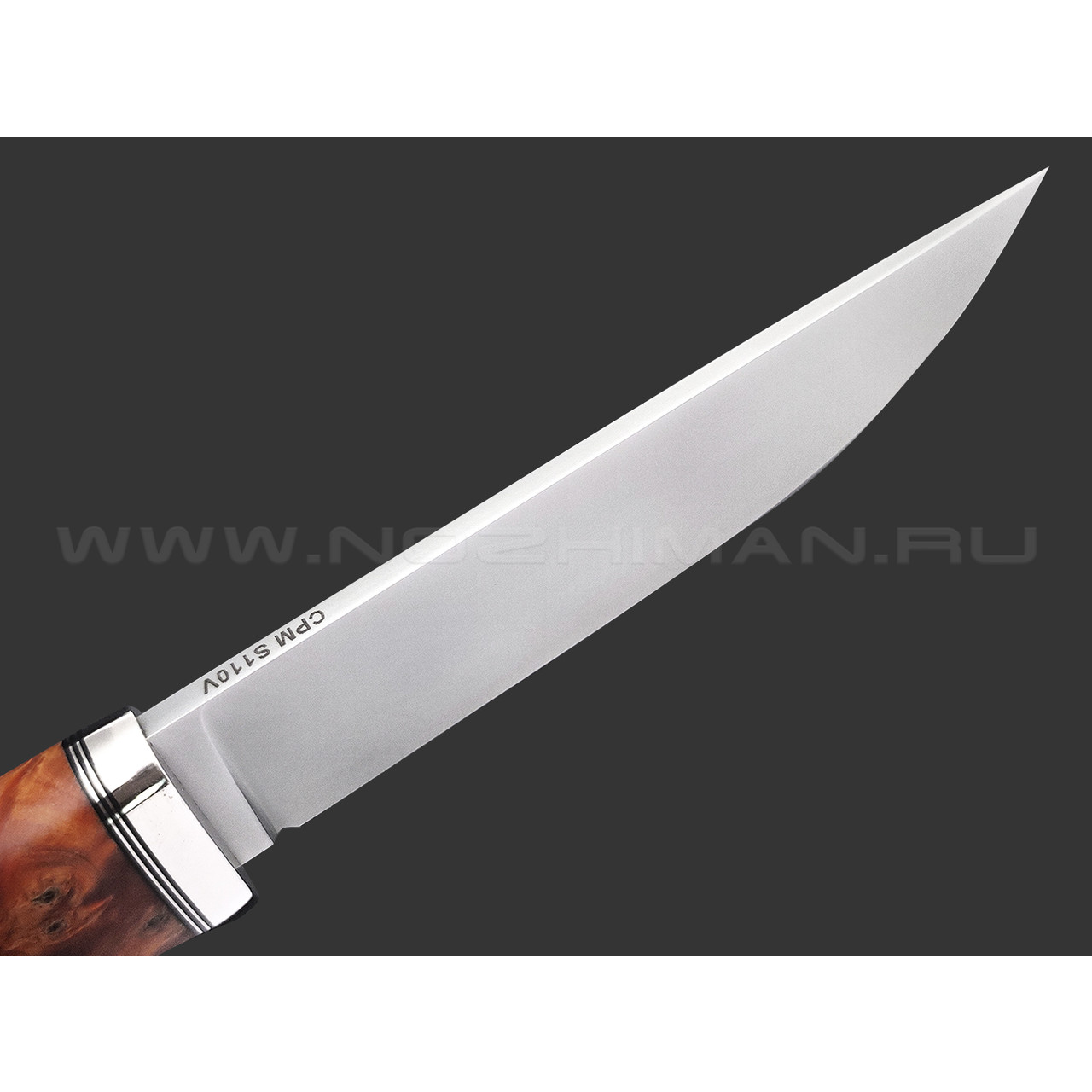 Кметь нож Клык сталь CPM S110V, рукоять Стаб. кап клена, мельхиор