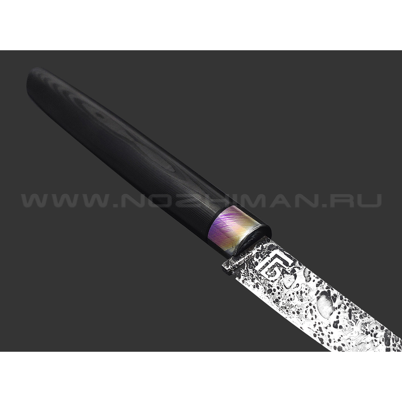 Богдан Гоготов нож NBG-50 сталь CPM S125V травление, рукоять Carbon fiber, timascus