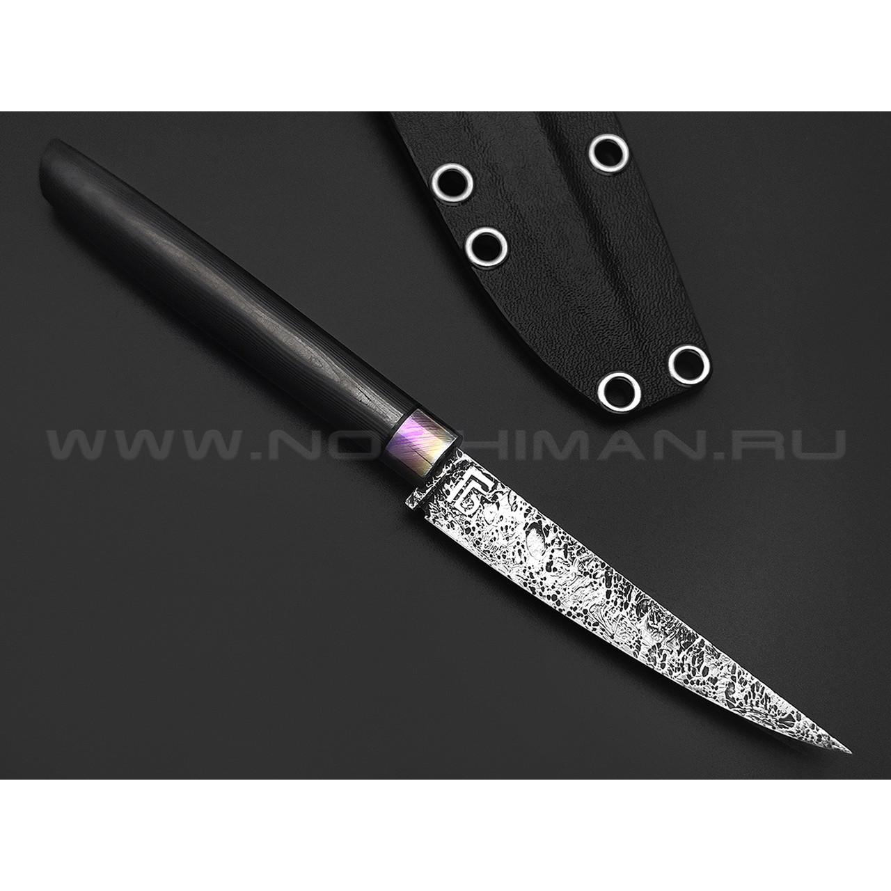 Богдан Гоготов нож NBG-50 сталь CPM S125V травление, рукоять Carbon fiber, timascus