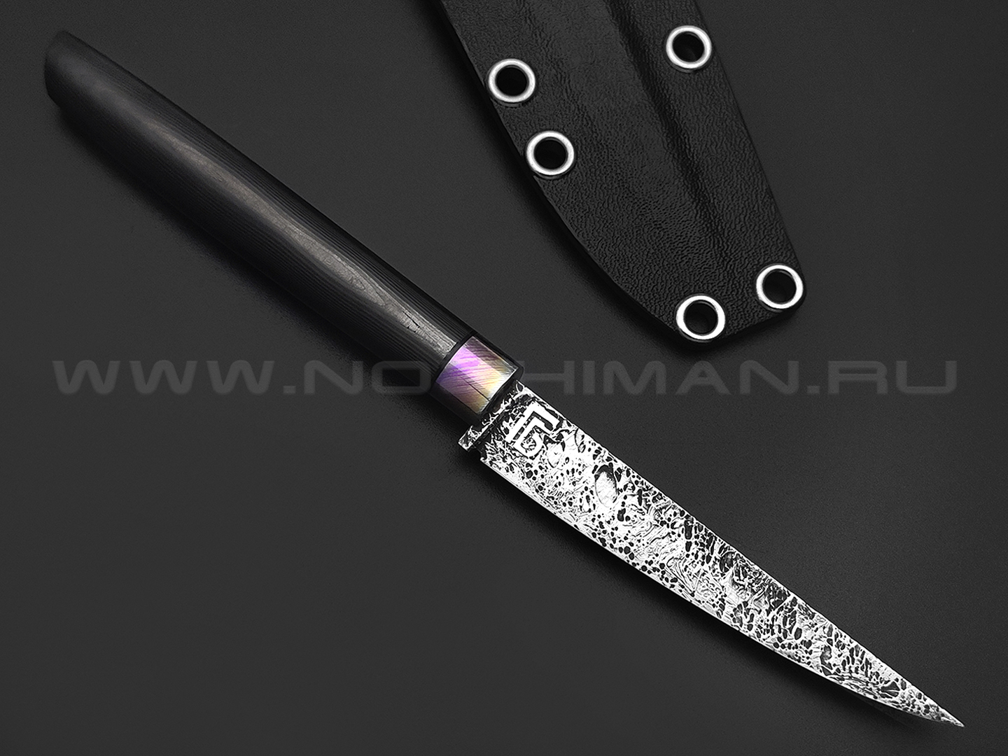 Богдан Гоготов нож NBG-50 сталь CPM S125V травление, рукоять Carbon fiber, timascus