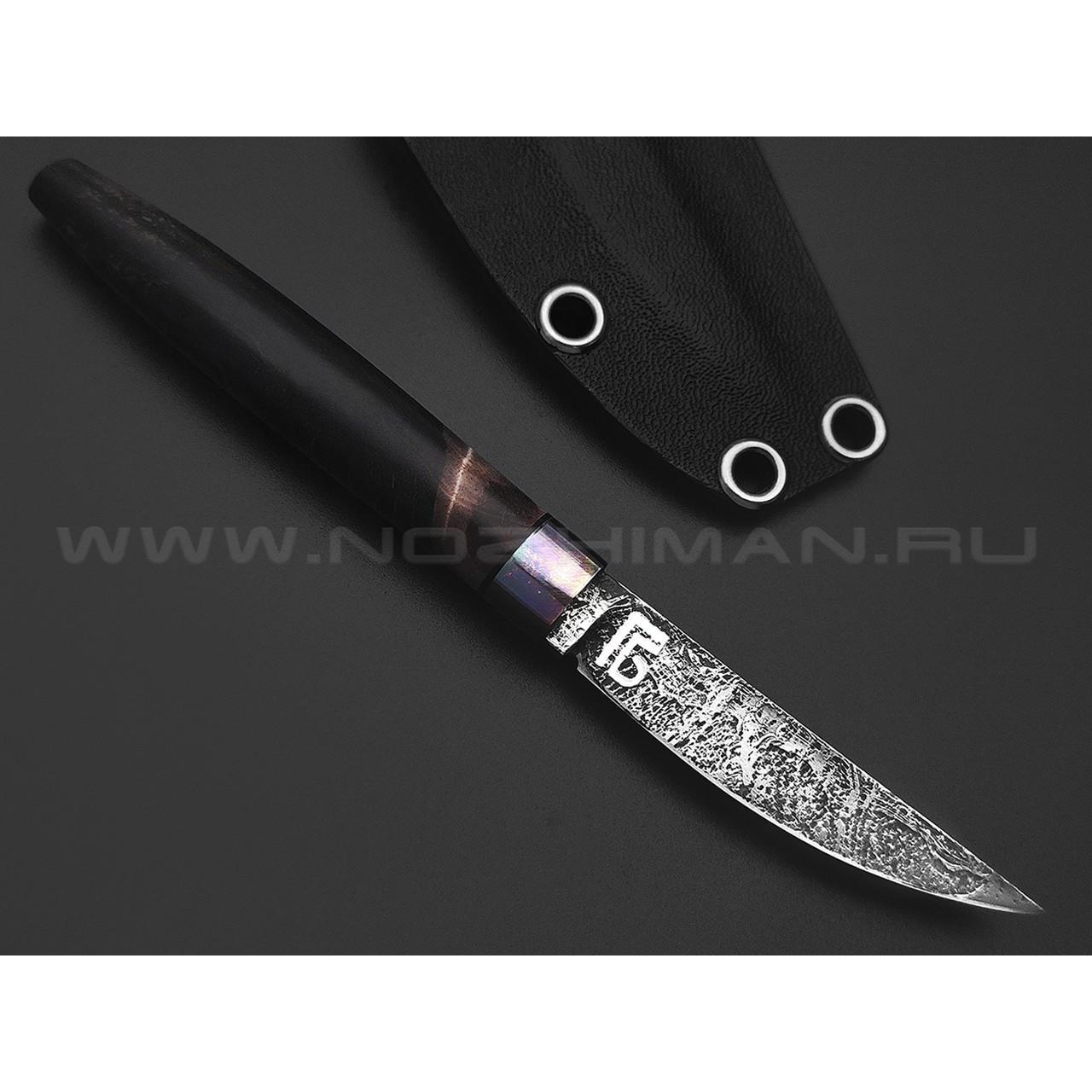 Богдан Гоготов нож NBG-47 сталь CPM S125V травление, рукоять Стаб. кап клена, timascus