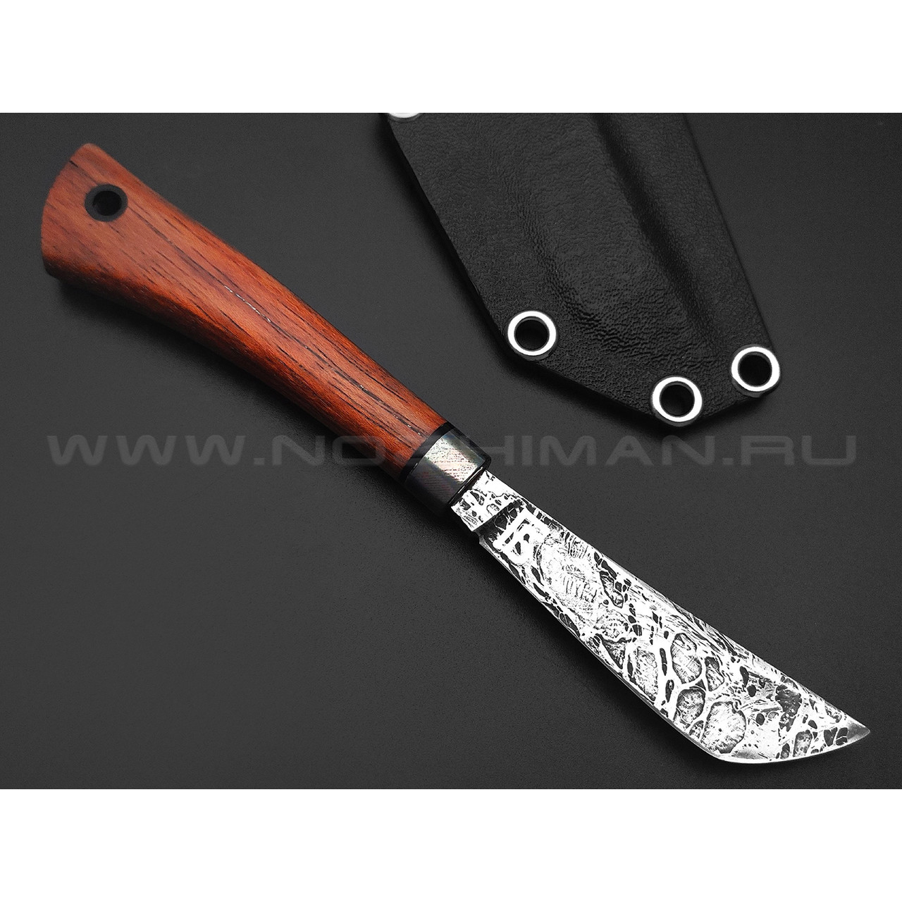 Богдан Гоготов нож NBG-48 сталь M398 травление, рукоять Красный эбен, timascus
