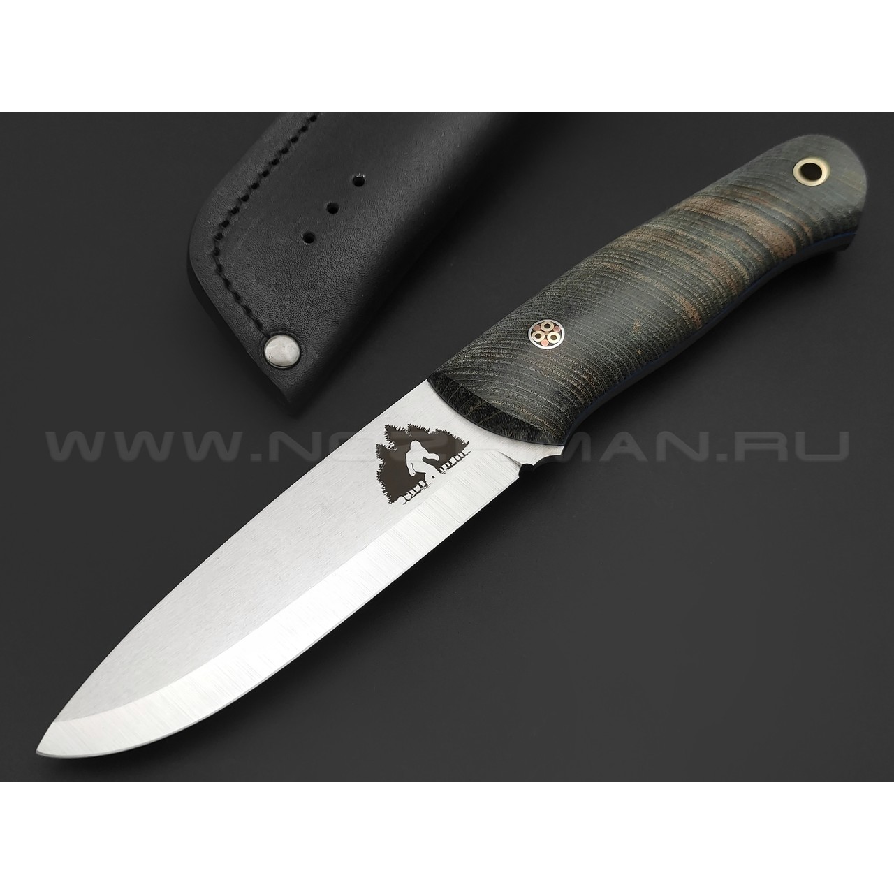 7 ножей нож Йети сталь K340 satin, рукоять Стаб. торцевой ясень, G10 blue