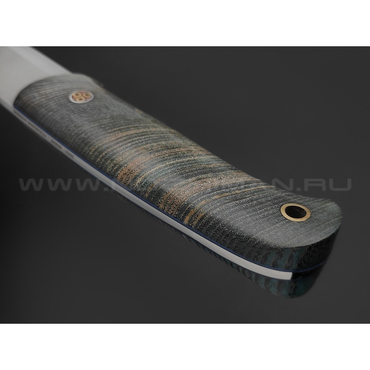 7 ножей нож Йети сталь K340 satin, рукоять Стаб. торцевой ясень, G10 blue