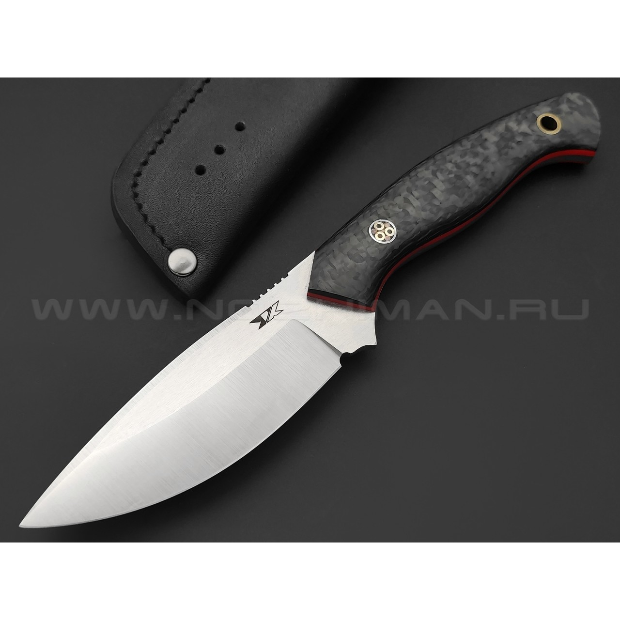 7 ножей нож Пиранья сталь K340 сатин, рукоять Карбон, G10 красный