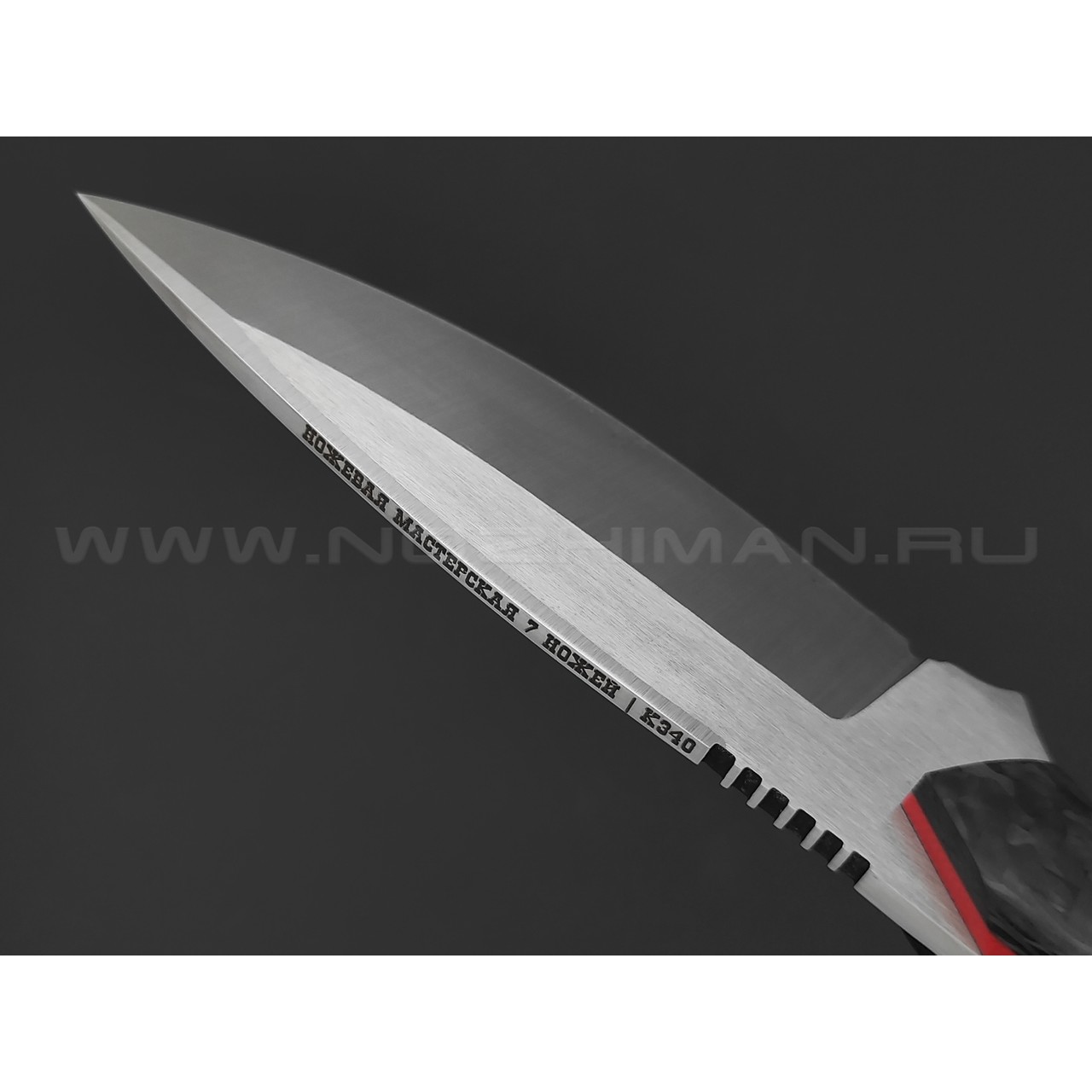 7 ножей нож Пиранья сталь K340 сатин, рукоять Карбон, G10 красный