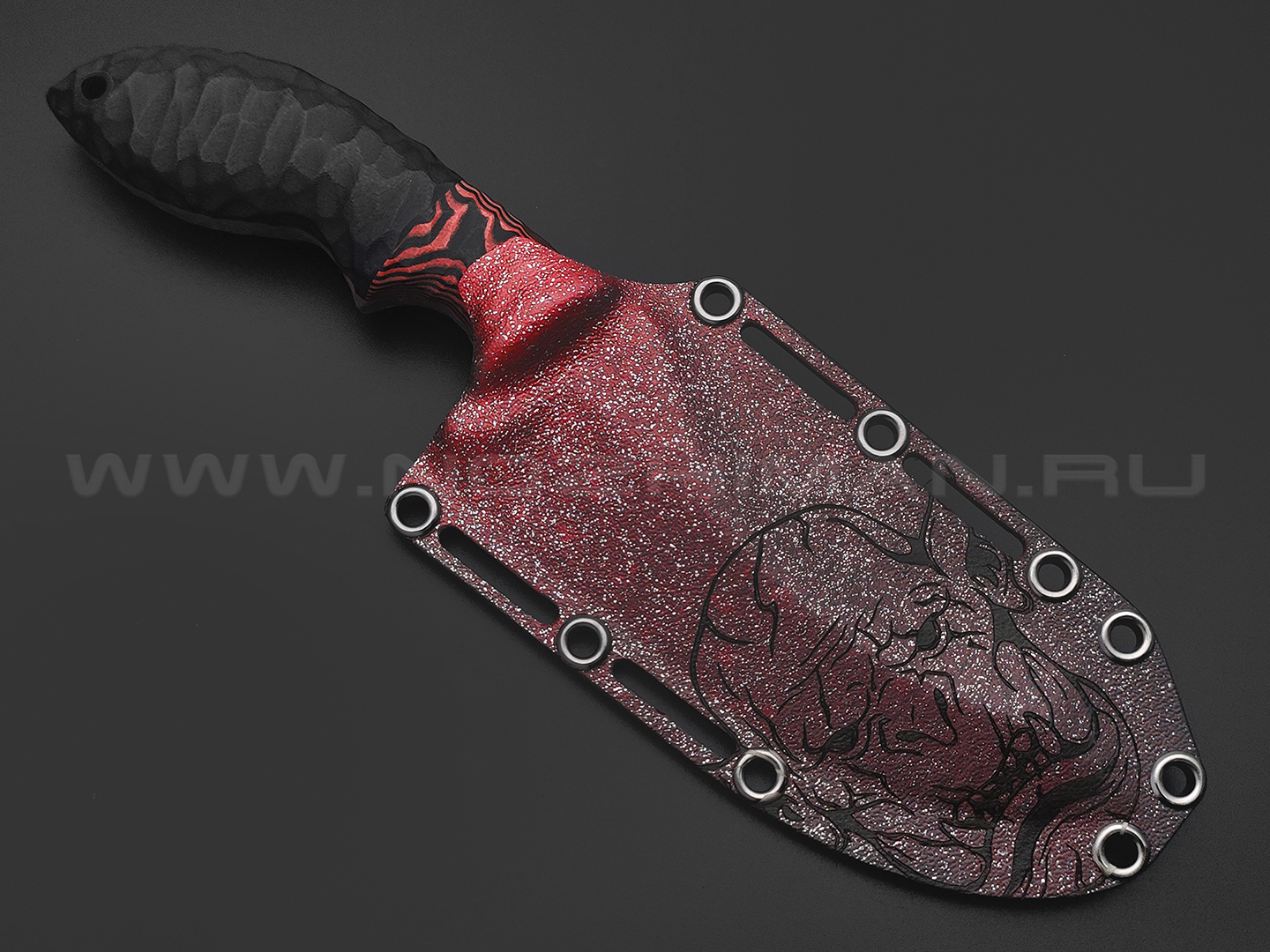 Волчий Век нож Кондрат 12 Custom Orc Edition сталь 95Х18 WA травление, рукоять G10 black & red