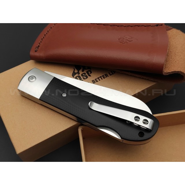 Нож QSP Worker QS128-A сталь N690 satin, рукоять G10 black, кожаный чехол