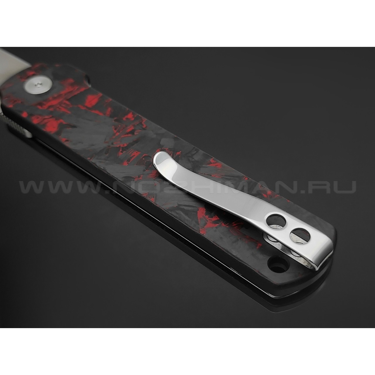 Нож QSP Lark QS144-D сталь 14C28N satin, рукоять Chaotic carbon fiber red