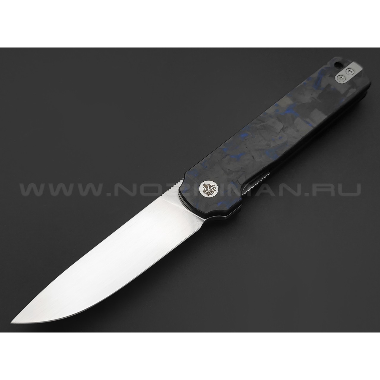 Нож QSP Lark QS144-E сталь 14C28N satin, рукоять Chaotic carbon fiber blue