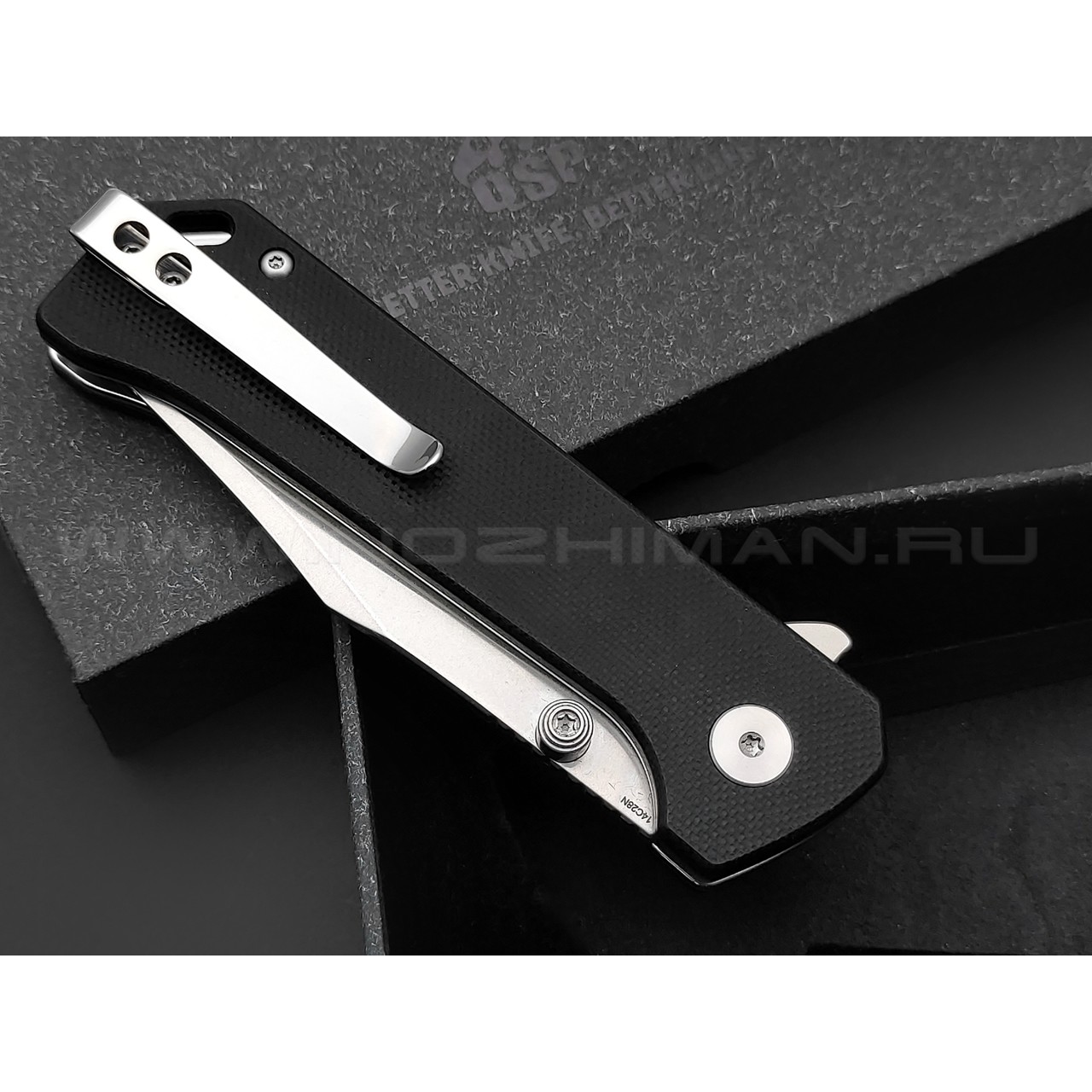 Нож QSP Grebe QS147-C1 сталь 14C28N стоунвош, рукоять G10 black
