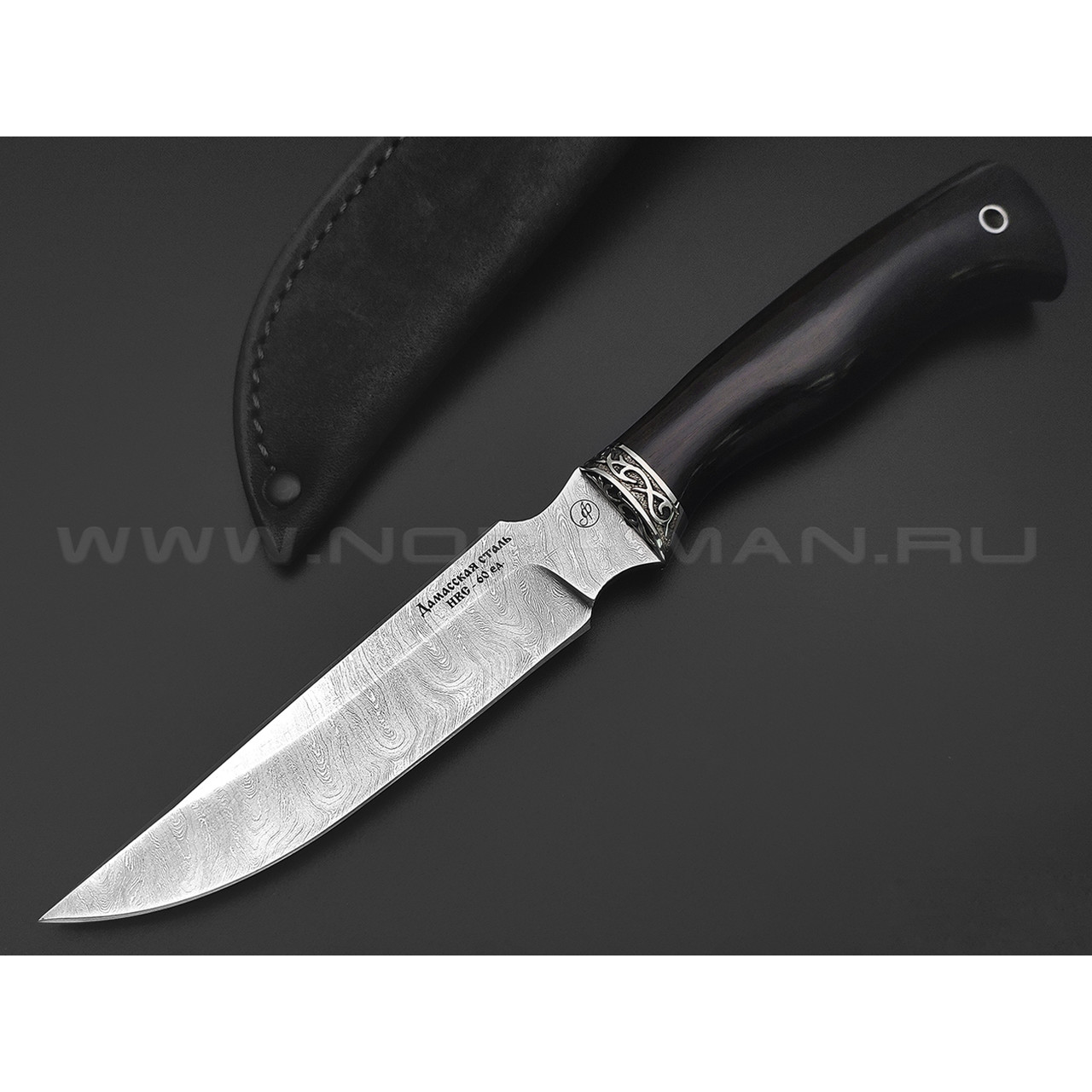 Фурсач А. А. нож Рысь-М сталь Дамаск, рукоять Дерево граб, мельхиор