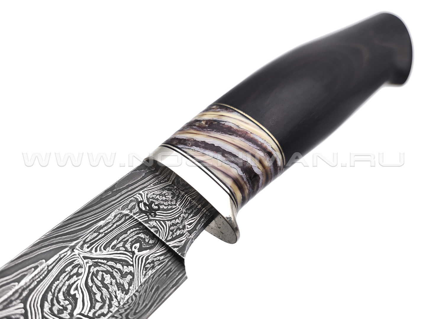 Влад Матвеев нож Ф3 VM50 мозаичный дамаск, рукоять Дерево граб, зуб мамонта, нейзильбер