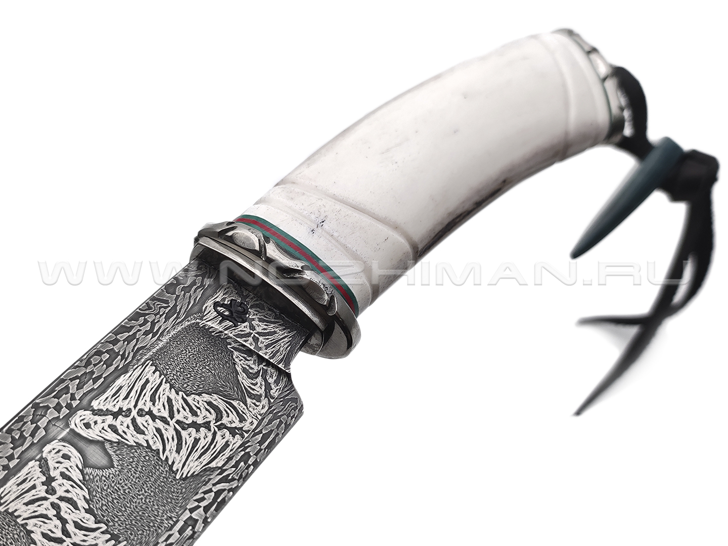 Влад Матвеев нож Варан VM53 мозаичный дамаск, рукоять Рог лося, нейзильбер